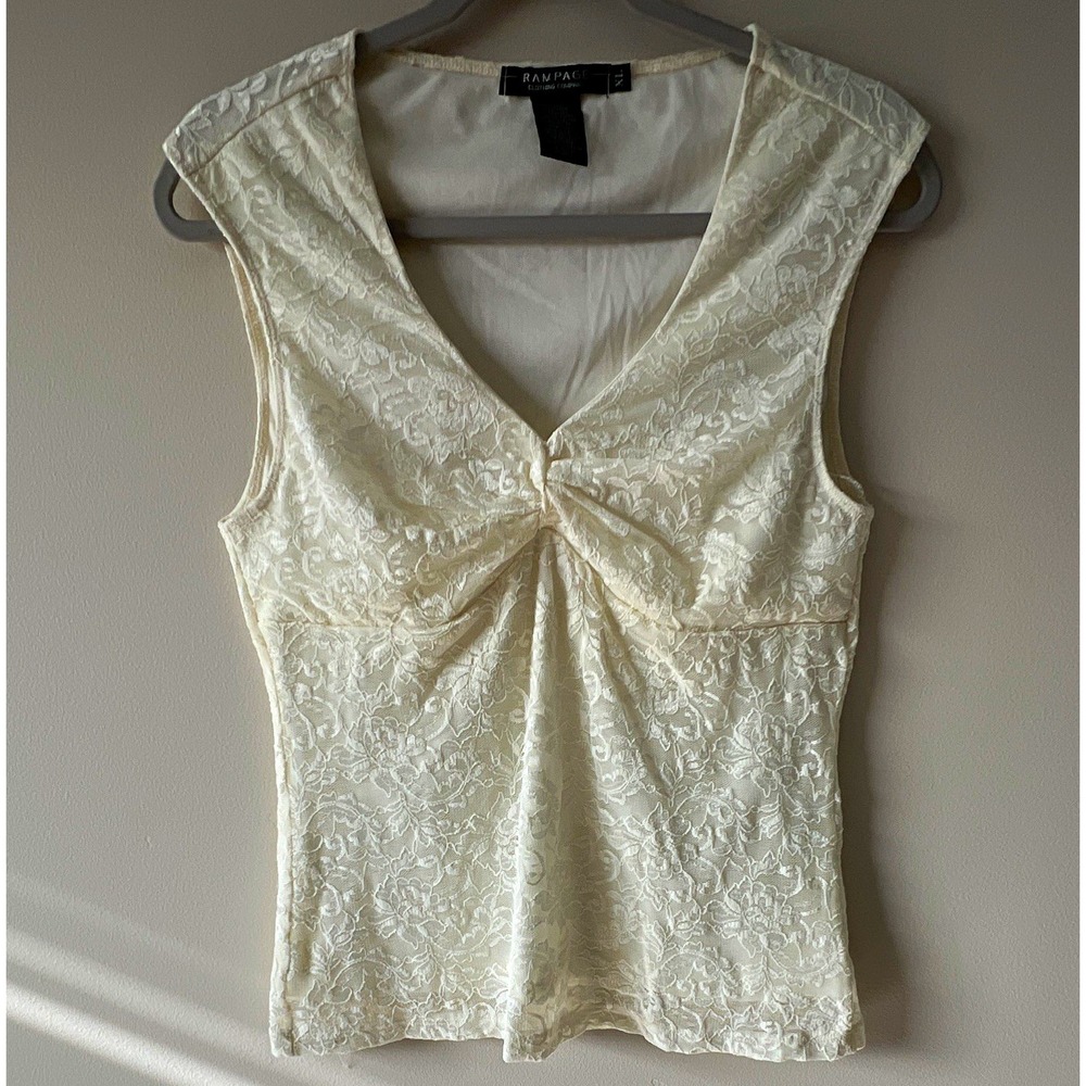 Rampage babydoll women XL White Lace V-Neck Sleeveless Lined Tank Top coquette